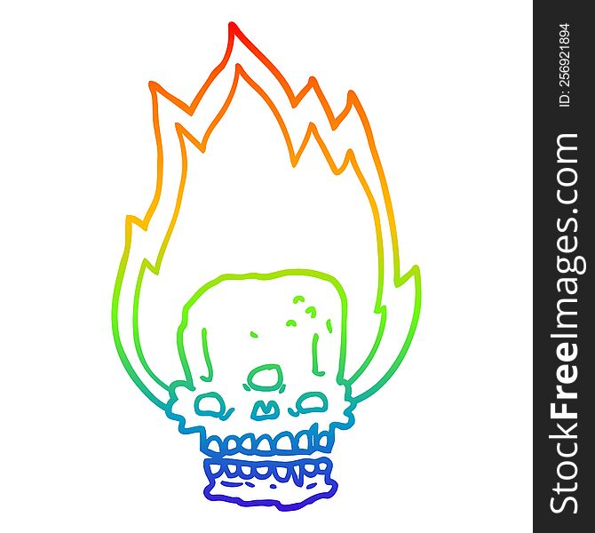Rainbow Gradient Line Drawing Spooky Cartoon Flaming Skull