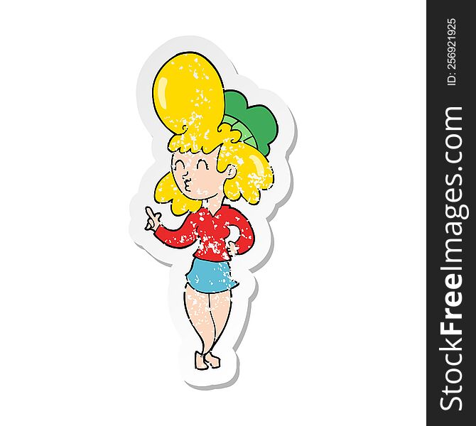 distressed sticker of a cartoon woman with big hair