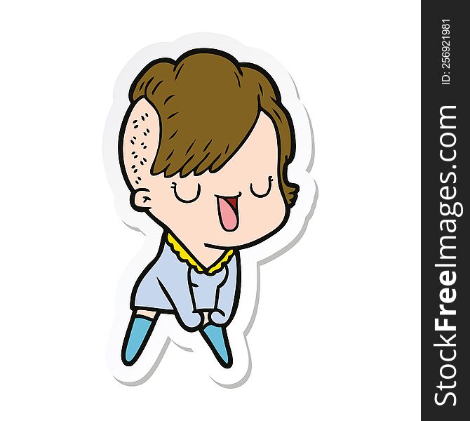Sticker Of A Cute Cartoon Girl With Hipster Haircut