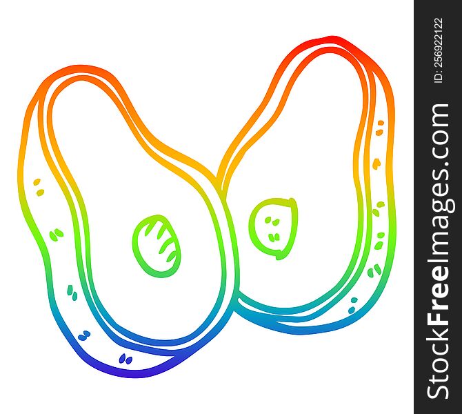 Rainbow Gradient Line Drawing Cartoon Avocado