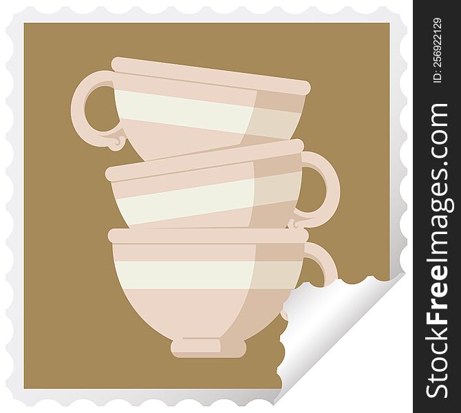 stack of cups graphic square sticker stamp. stack of cups graphic square sticker stamp