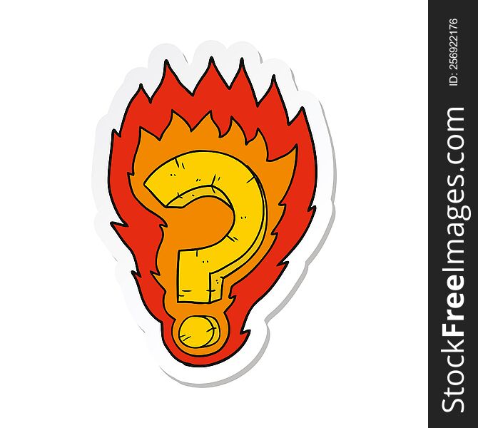 sticker of a cartoon flaming question mark