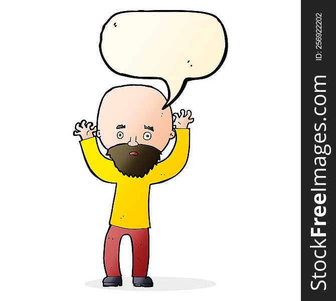Cartoon Bearded Man Panicking With Speech Bubble