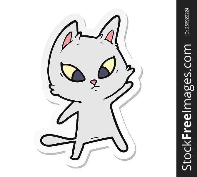 Sticker Of A Confused Cartoon Cat