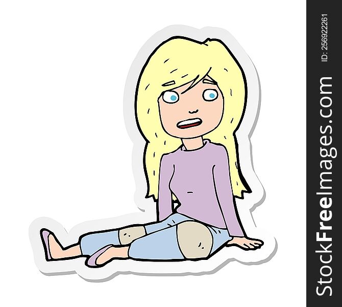 sticker of a cartoon girl sitting on floor