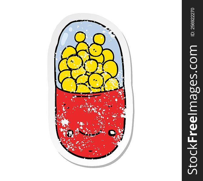 distressed sticker of a cartoon pill