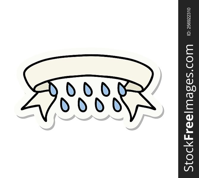 tattoo style sticker with banner of rain drops