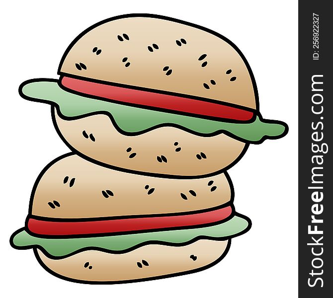 gradient shaded quirky cartoon veggie burger. gradient shaded quirky cartoon veggie burger