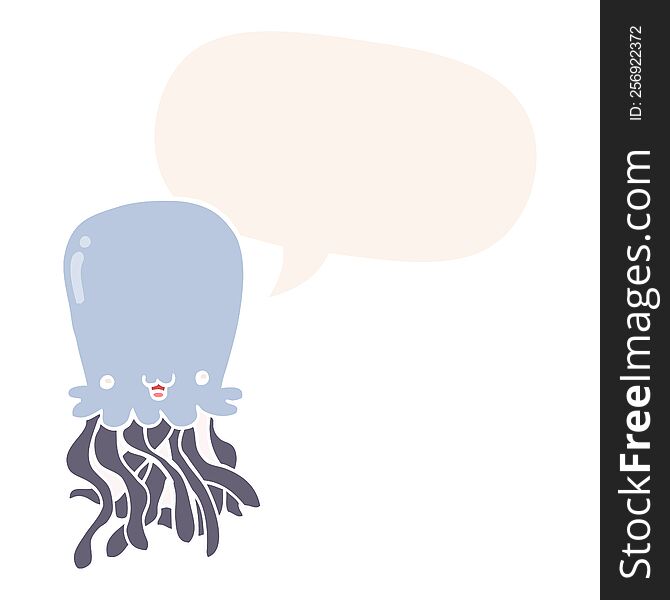 cartoon octopus with speech bubble in retro style