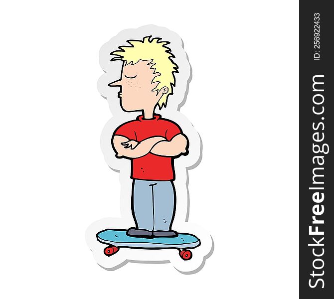 Sticker Of A Cartoon Arrogant Boy On Skateboard