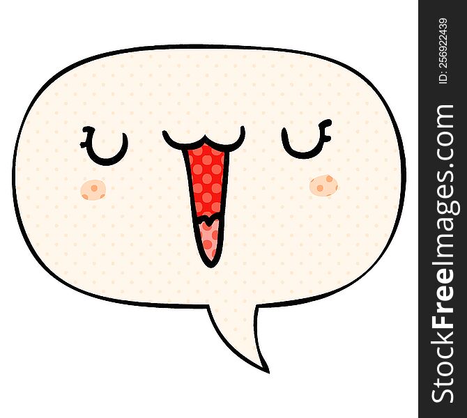 Cute Happy Cartoon Face And Speech Bubble In Comic Book Style