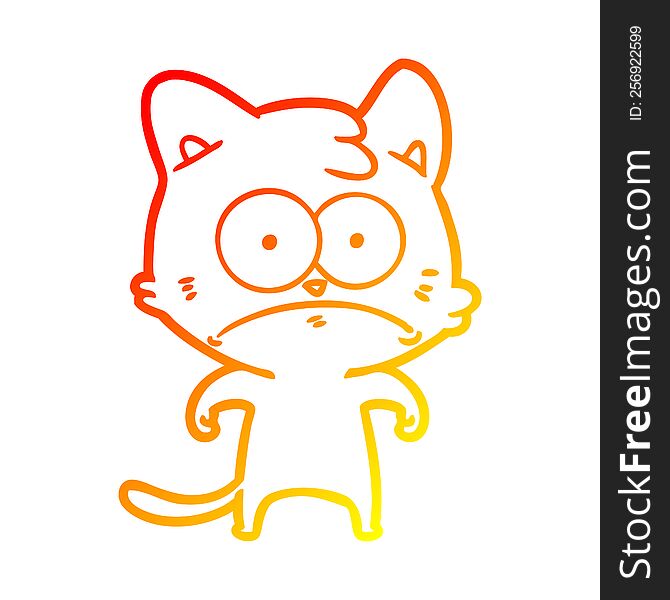 warm gradient line drawing of a cartoon nervous cat