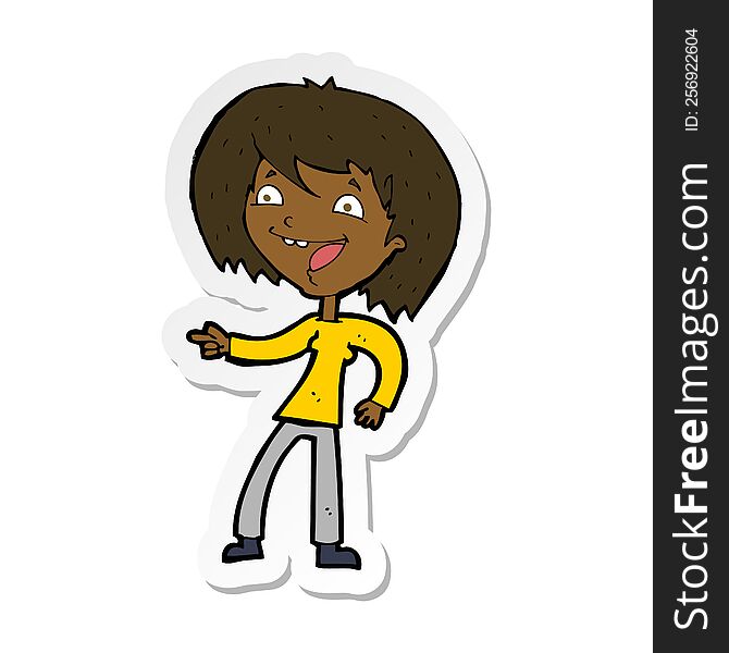 Sticker Of A Cartoon Woman Laughing And Pointing