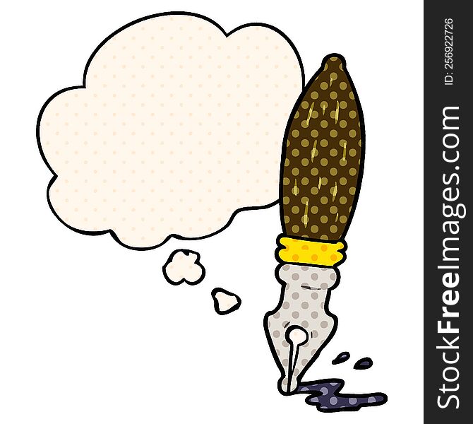 cartoon pen with thought bubble in comic book style