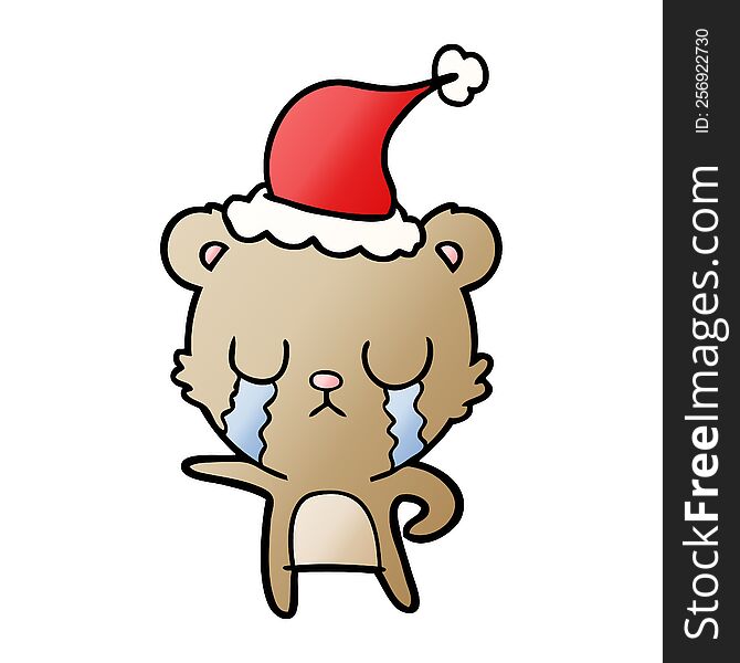 crying hand drawn gradient cartoon of a bear wearing santa hat. crying hand drawn gradient cartoon of a bear wearing santa hat