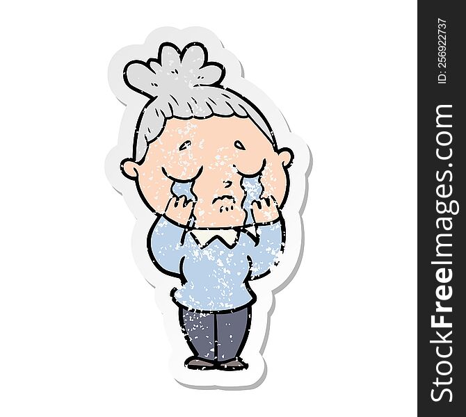 distressed sticker of a cartoon crying woman