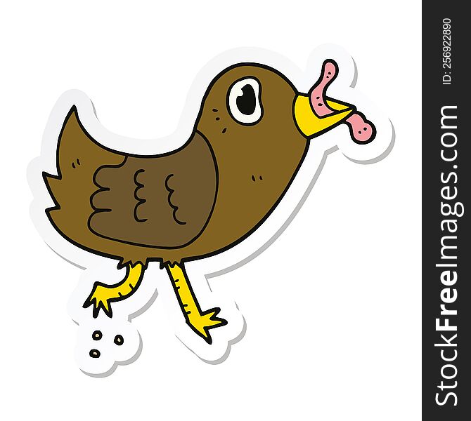 sticker of a cartoon bird with worm