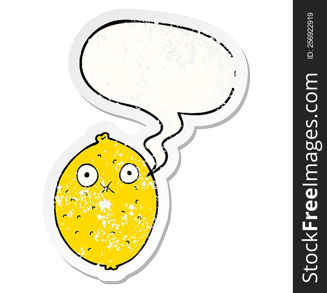 cartoon bitter lemon and speech bubble distressed sticker