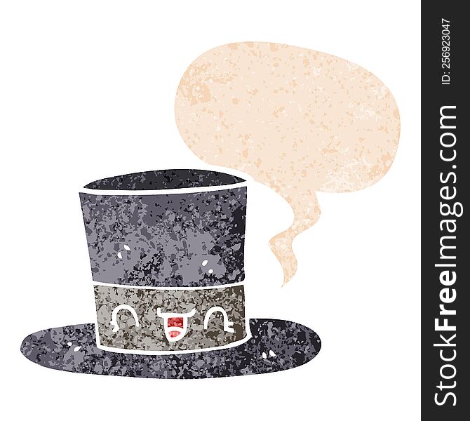 Cartoon Top Hat And Speech Bubble In Retro Textured Style