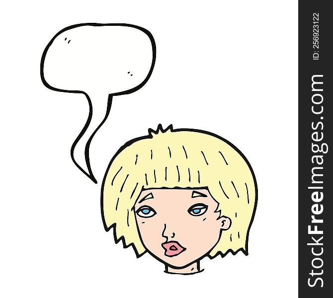 Cartoon Bored Looking Woman With Speech Bubble