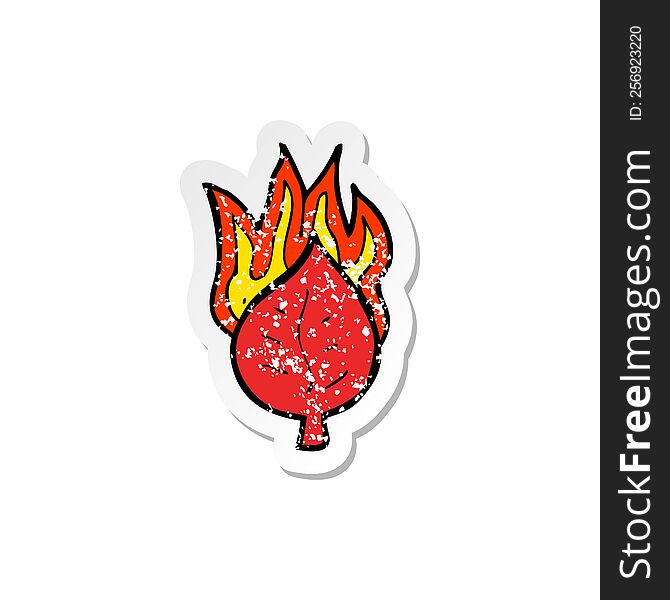 Retro Distressed Sticker Of A Cartoon Leaf On Fire Symbol