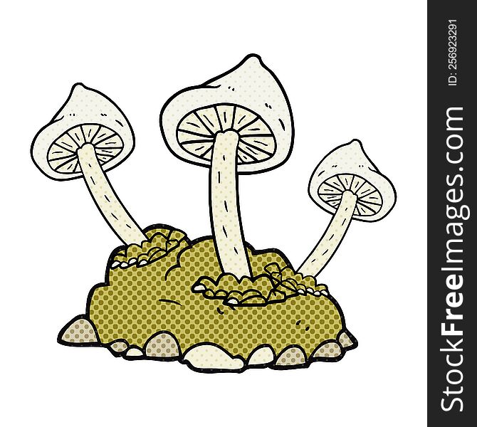 freehand drawn cartoon mushrooms growing