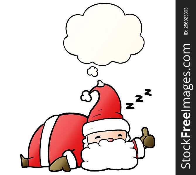 Cartoon Sleepy Santa And Thought Bubble In Smooth Gradient Style