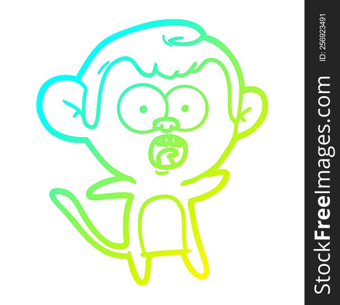 Cold Gradient Line Drawing Cartoon Shocked Monkey