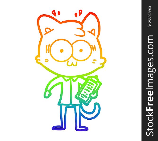 rainbow gradient line drawing of a cartoon surprised office worker cat