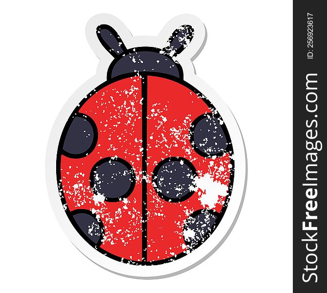 distressed sticker of a cute cartoon lady bug