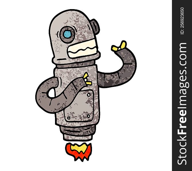 Grunge Textured Illustration Cartoon Flying Robot