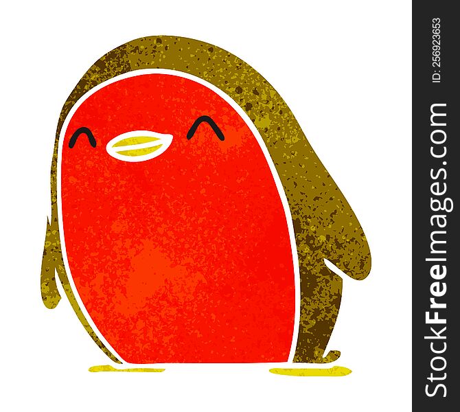 freehand drawn retro cartoon cute kawaii red robin