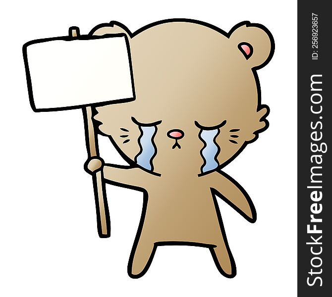 crying cartoon bear with sign post. crying cartoon bear with sign post