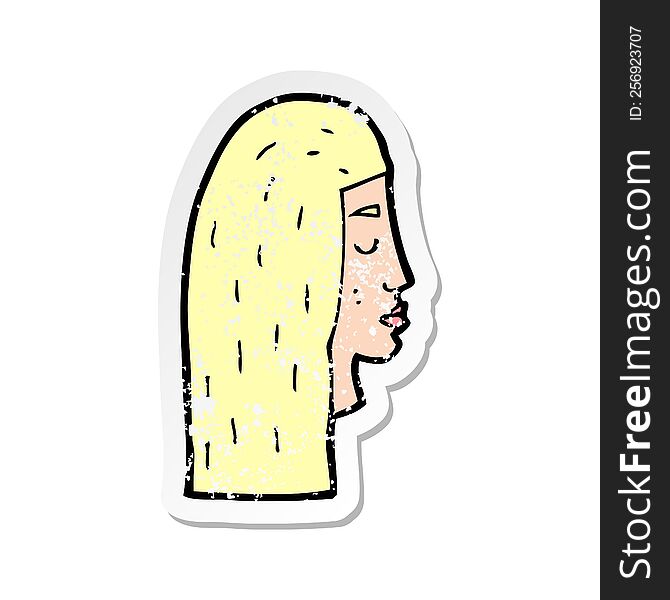 retro distressed sticker of a cartoon female face profile