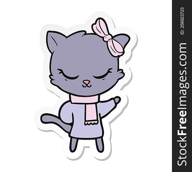 Sticker Of A Cute Cartoon Cat With Bow