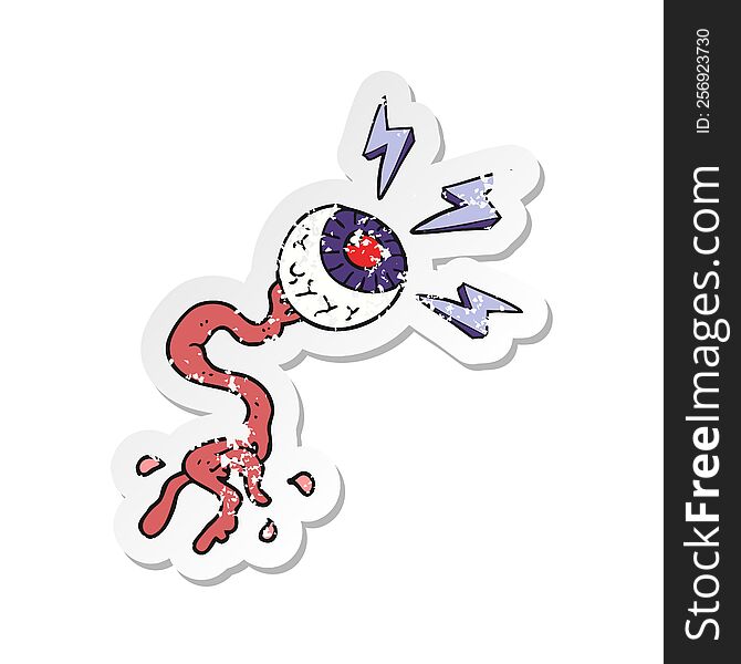 retro distressed sticker of a cartoon gross electric halloween eyeball