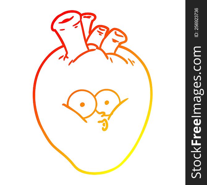 warm gradient line drawing of a cartoon confused heart