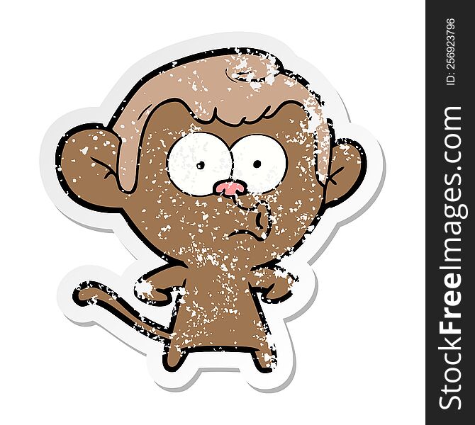distressed sticker of a cartoon hooting monkey