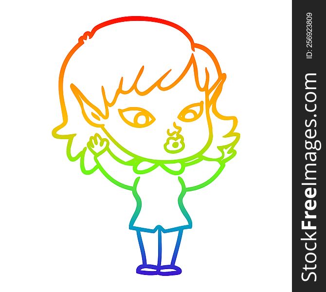 rainbow gradient line drawing of a pretty cartoon elf girl