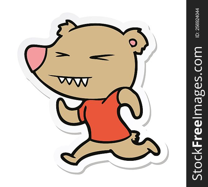 Sticker Of A Angry Bear Cartoon Running