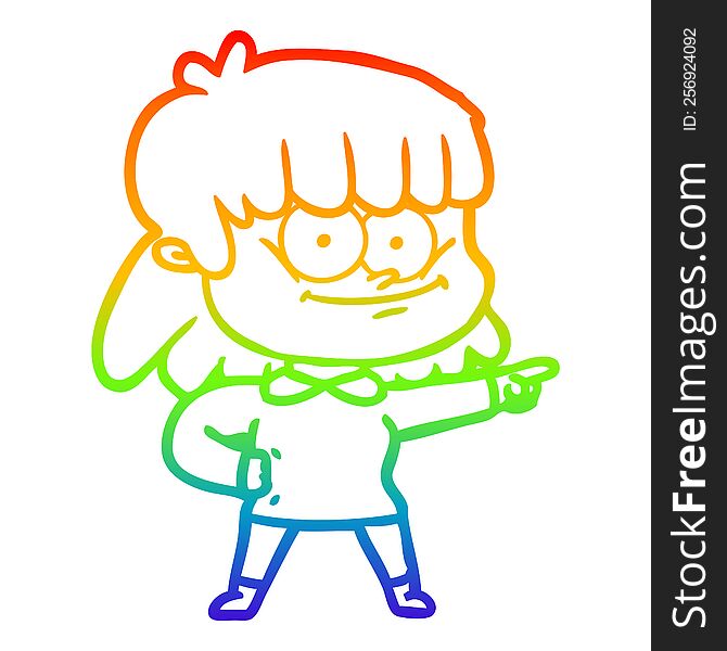Rainbow Gradient Line Drawing Cartoon Girl Smiling