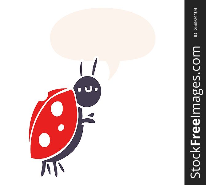 cartoon ladybug with speech bubble in retro style