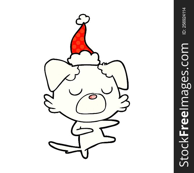 hand drawn comic book style illustration of a dog wearing santa hat