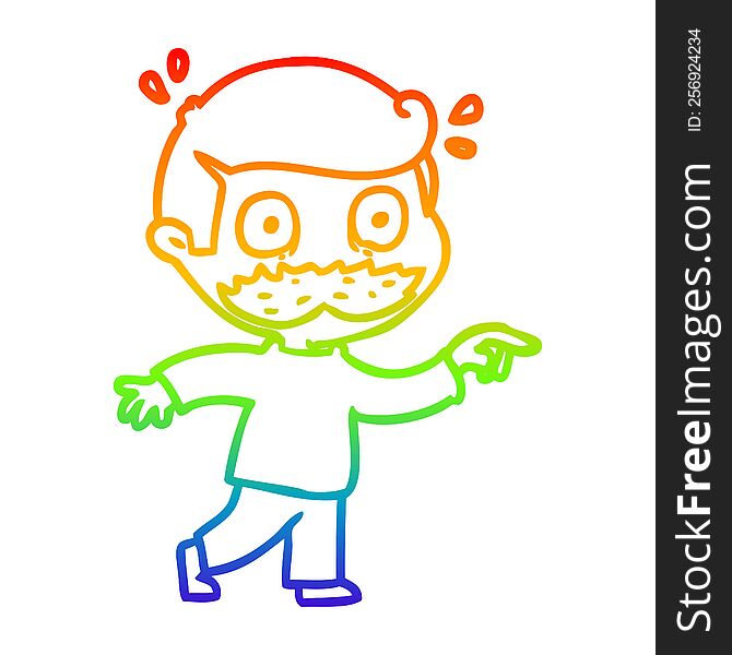 rainbow gradient line drawing of a cartoon man with mustache shocked