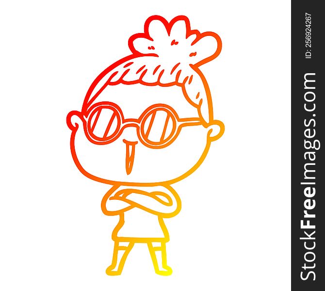 Warm Gradient Line Drawing Cartoon Woman Wearing Spectacles