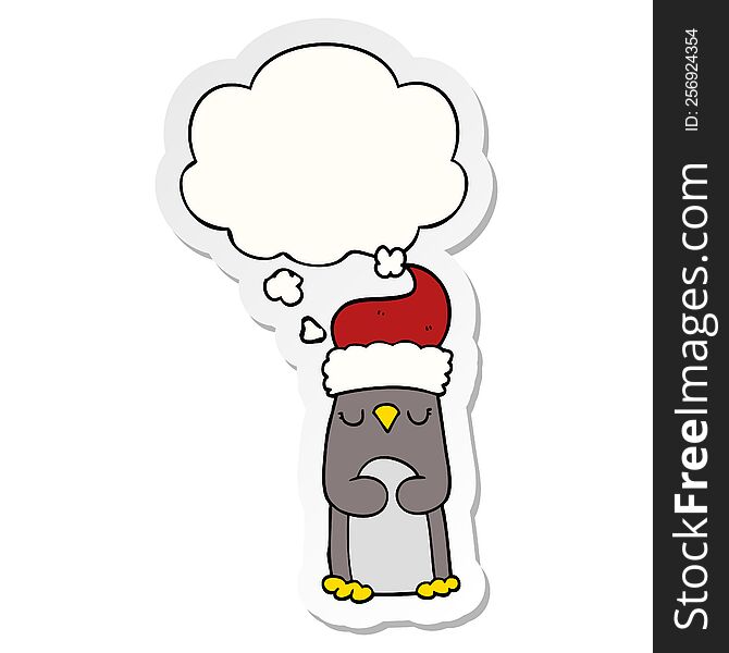 Cartoon Christmas Penguin And Thought Bubble As A Printed Sticker