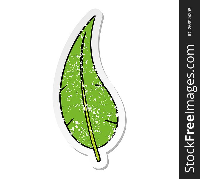 Distressed Sticker Cartoon Doodle Of A Green Long Leaf