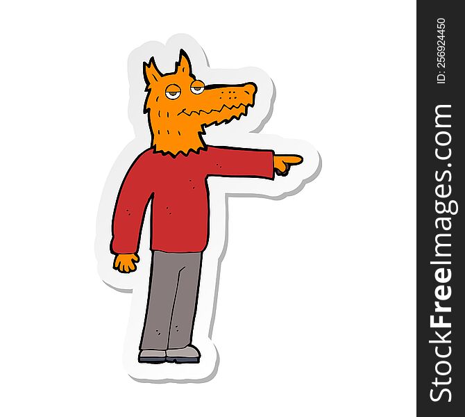 Sticker Of A Cartoon Fox Man Pointing