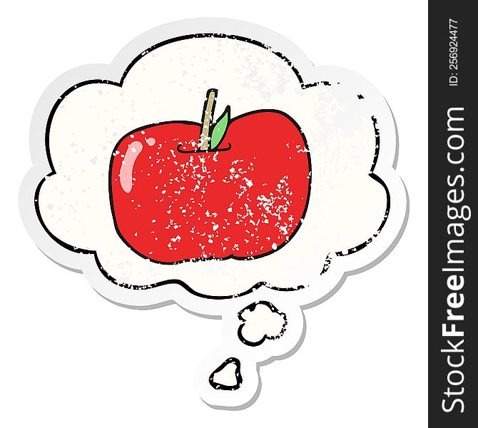 Cartoon Apple And Thought Bubble As A Distressed Worn Sticker