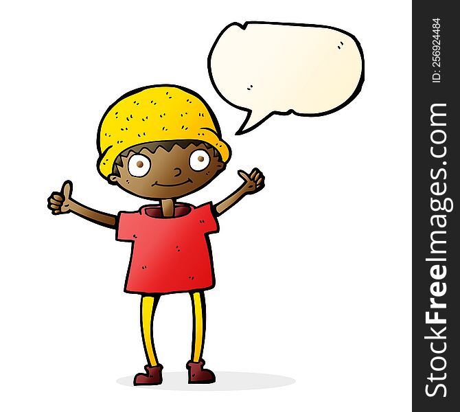 cartoon boy with positive attitude with speech bubble